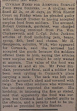 Civilian Fined for accepting Surplus Food. John O'Groat Journal 04.07.1941